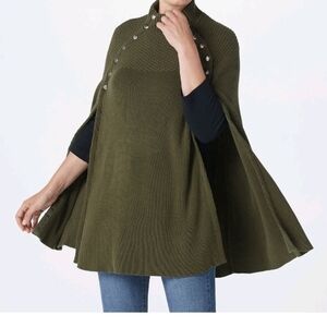 G.I.L.I. Sweater Cape with Button Detail  Olive Green Poncho Size M/L NWOT